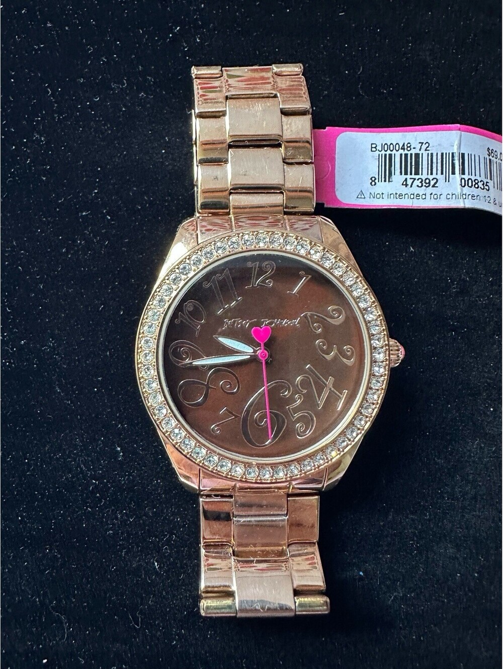 Betsey Johnson Women's Rose Gold Tone Crystal Bezel Quartz Bracelet Watch